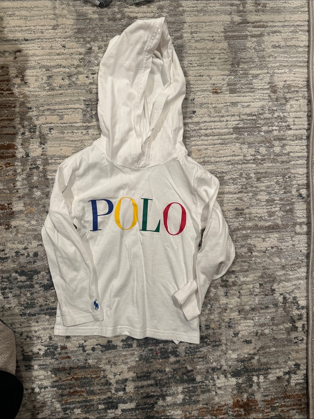 Polo by Ralph Lauren White Hooded Tee with Multicolor POLO Logo